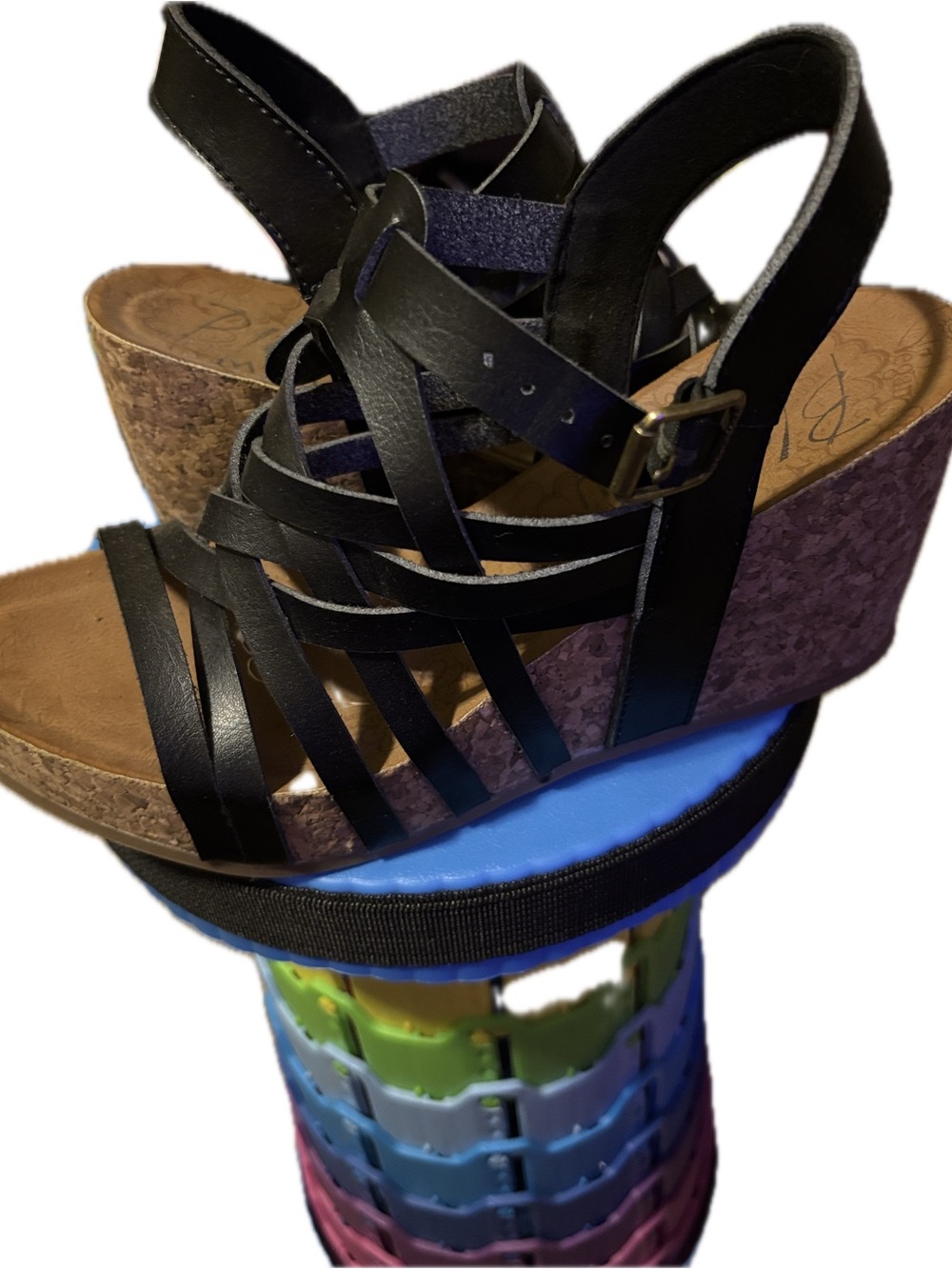Wedge Sandals with Strappy Upper - Black